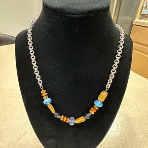 Sabika Necklace with Blue and Amber Beads